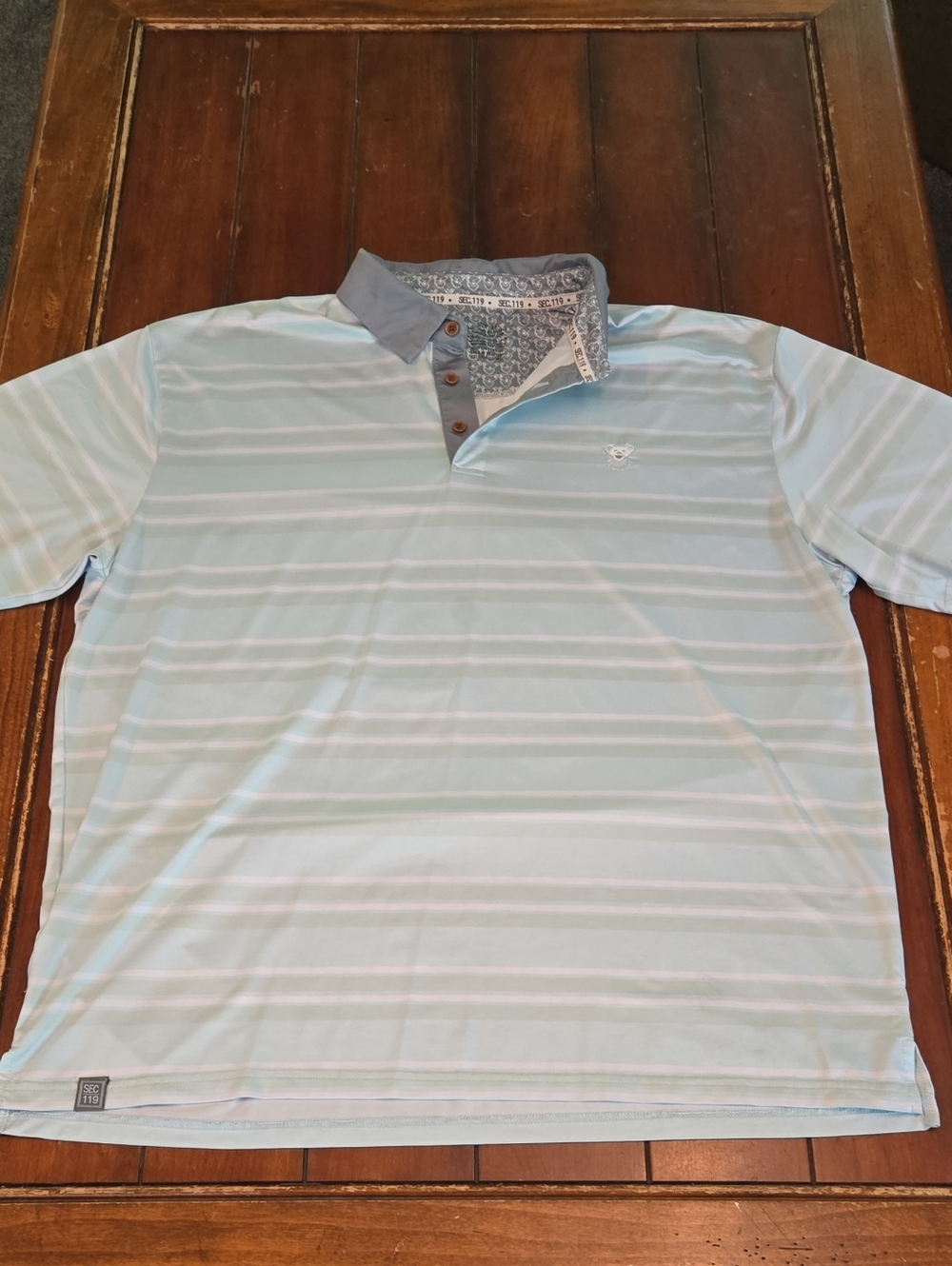 Section 119 Grateful Dead Men's Light Blue Striped Polo with Contrast Collar
